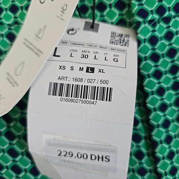 Zara Pants Womens Large Green Blue Flowy Geometric Print Trouser Casual Classic - Picture 3 of 8